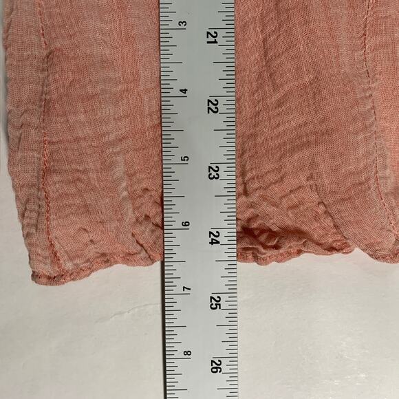 Lafayette 148 Size 10 Coral Peach Crinkle Button Front Shirt Tie Neck - Picture 7 of 8
